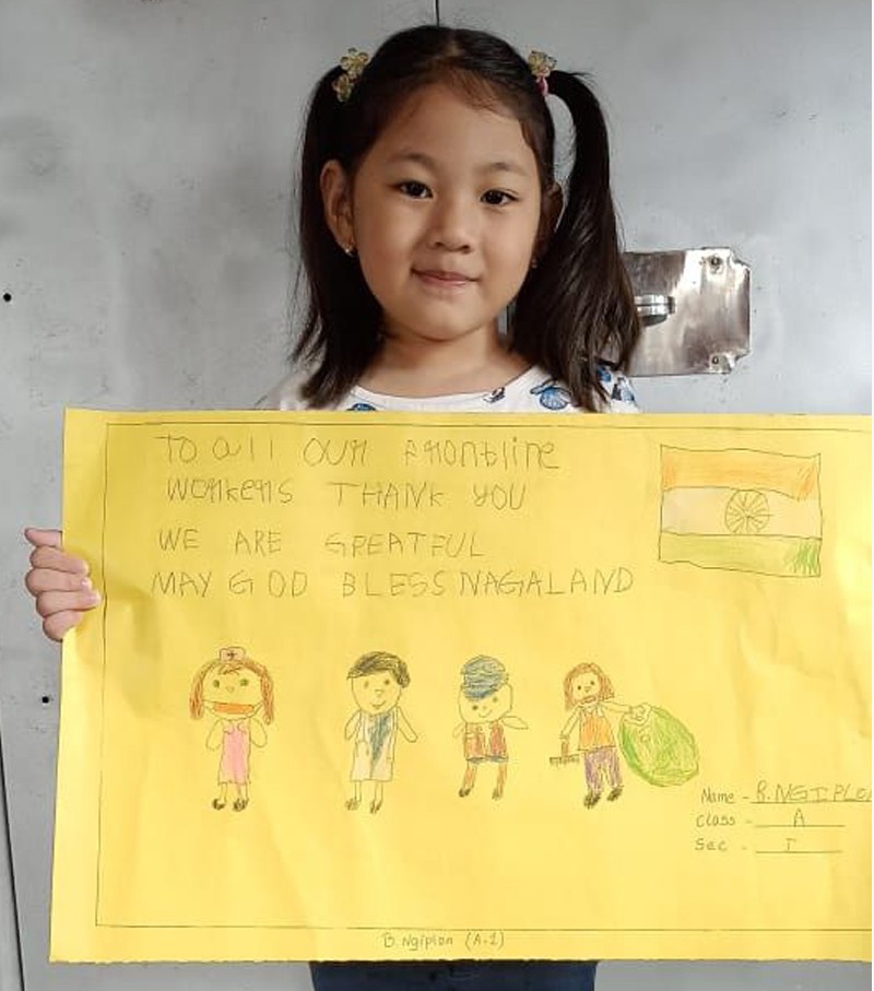 Students of Minister’s Hill Baptist Higher Secondary School participate in the drawing competition conducted on the theme ‘Thanking the Frontline Workers’ on September 24.